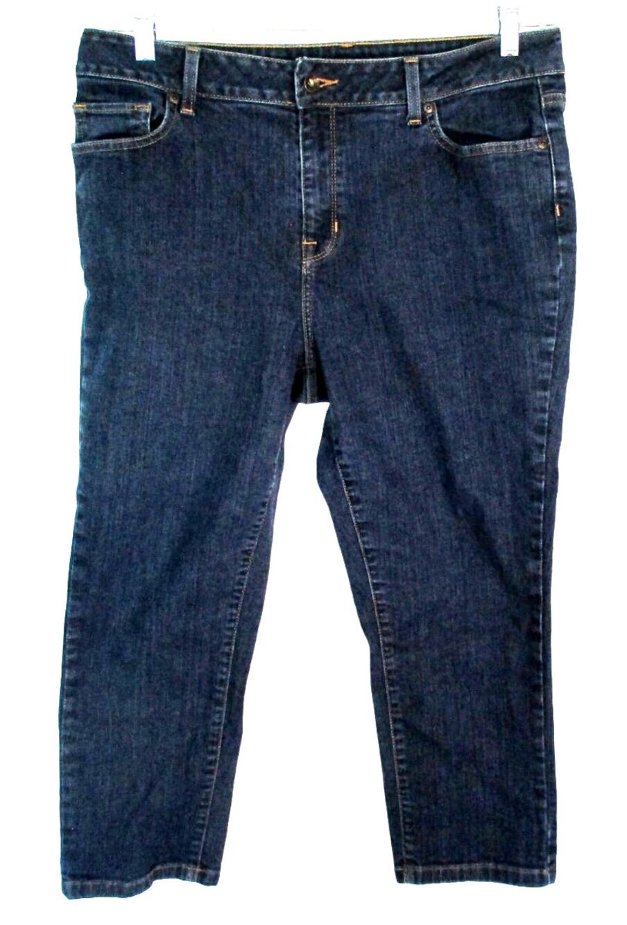 L.L. Bean Women's Mid Rise Dark Wash Stretch Blue Jean Capri Pants Size 14